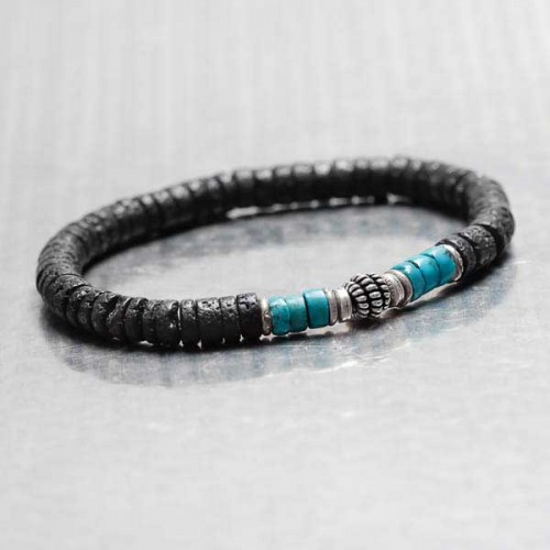 Bracelet homme perle : Un bracelet en perles de lave et turquoise